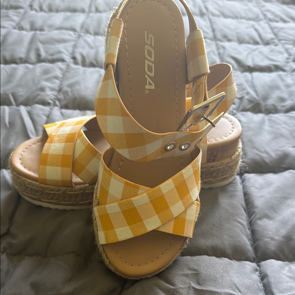 Soda Yellow Checkered Sandals